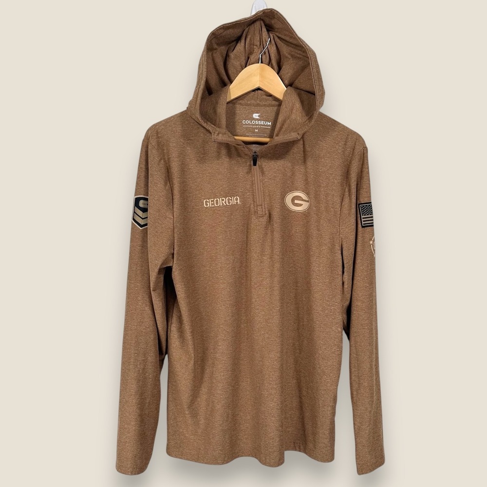 Georgia Bulldogs Military Quarter Zip Hoodie Pullover Medium Brown OHT Stretch